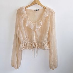 En Saison Cropped Sheer Ivory Blouse, Sz L